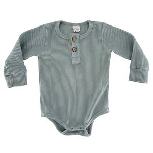 Little‎ One Shop Ribbed Long Sleeve Henley Bodysuit Dusty Blue Baby 12 18M